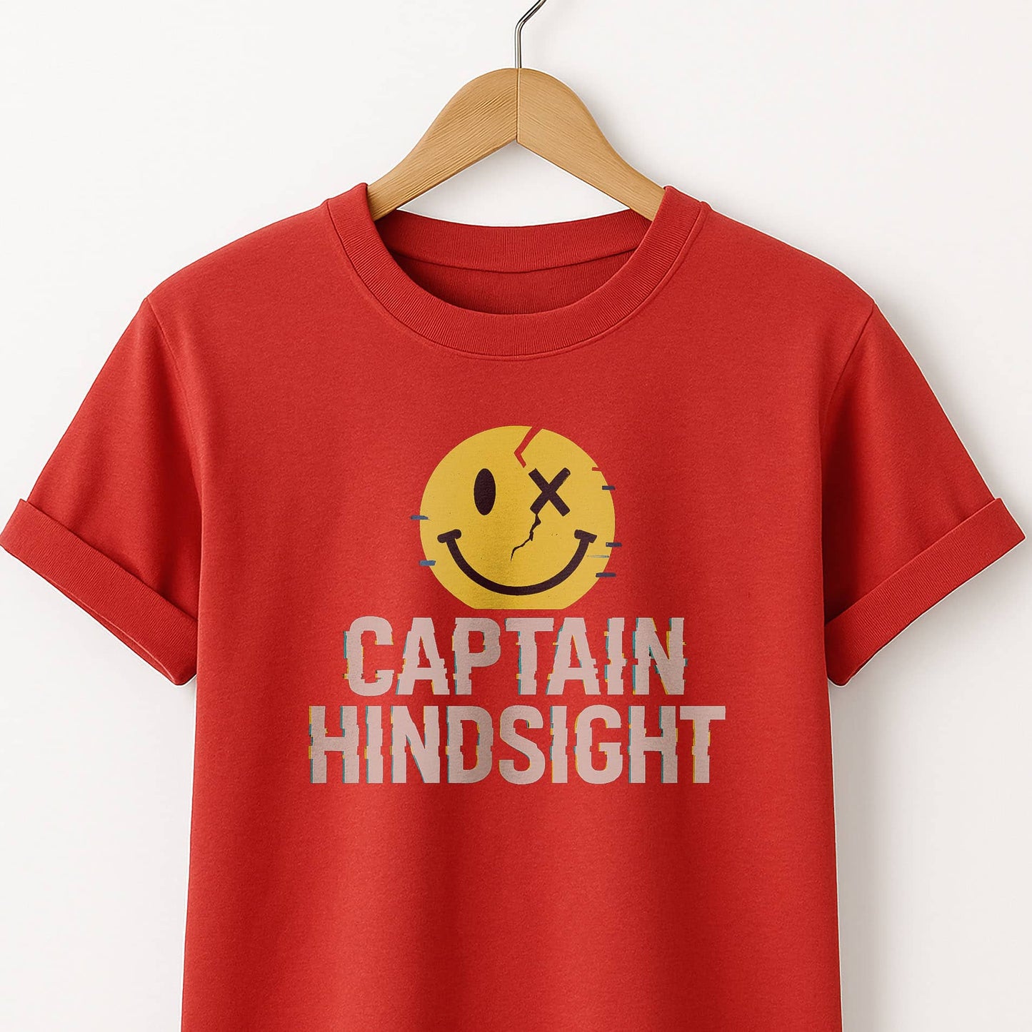 Captain Hindsight Smiley Graphic T-Shirt — Funny Burn Gift