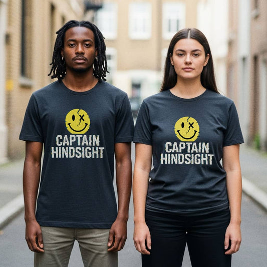 Captain Hindsight Smiley Graphic T-Shirt — Funny Burn Gift
