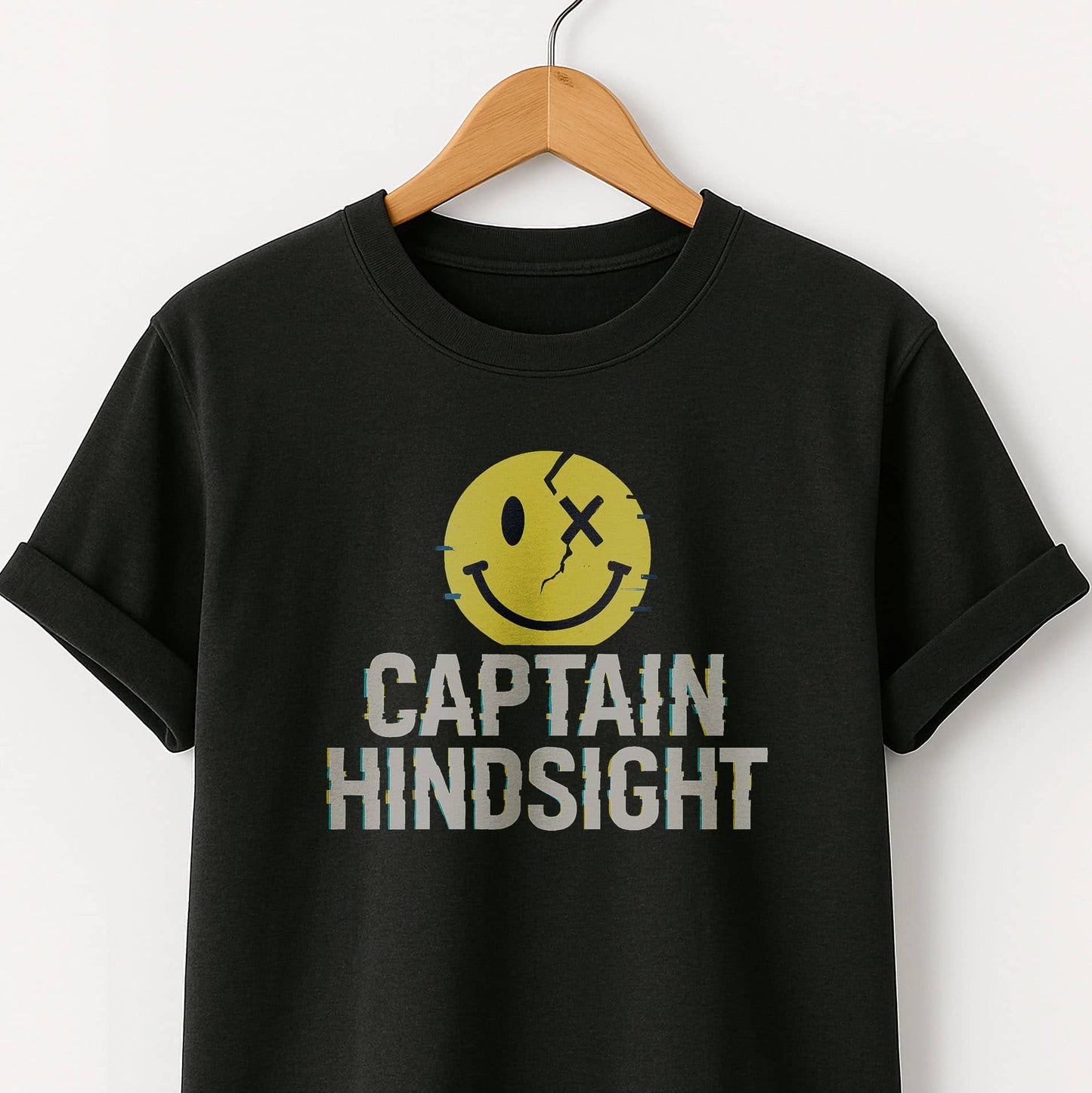 Captain Hindsight Smiley Graphic T-Shirt — Funny Burn Gift