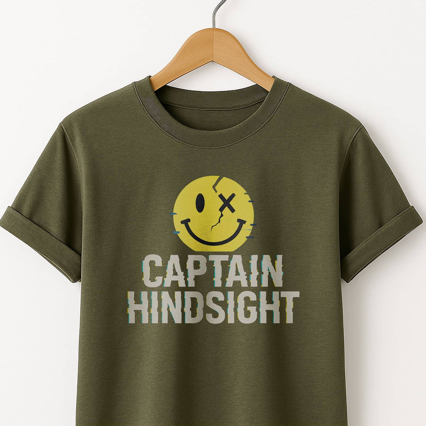 Captain Hindsight Smiley Graphic T-Shirt — Funny Burn Gift