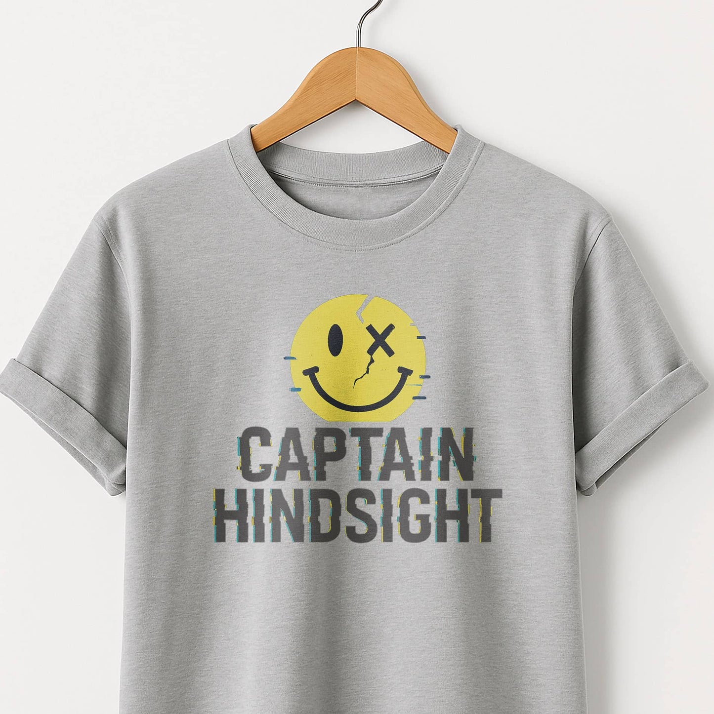 Captain Hindsight Smiley Graphic T-Shirt — Funny Burn Gift