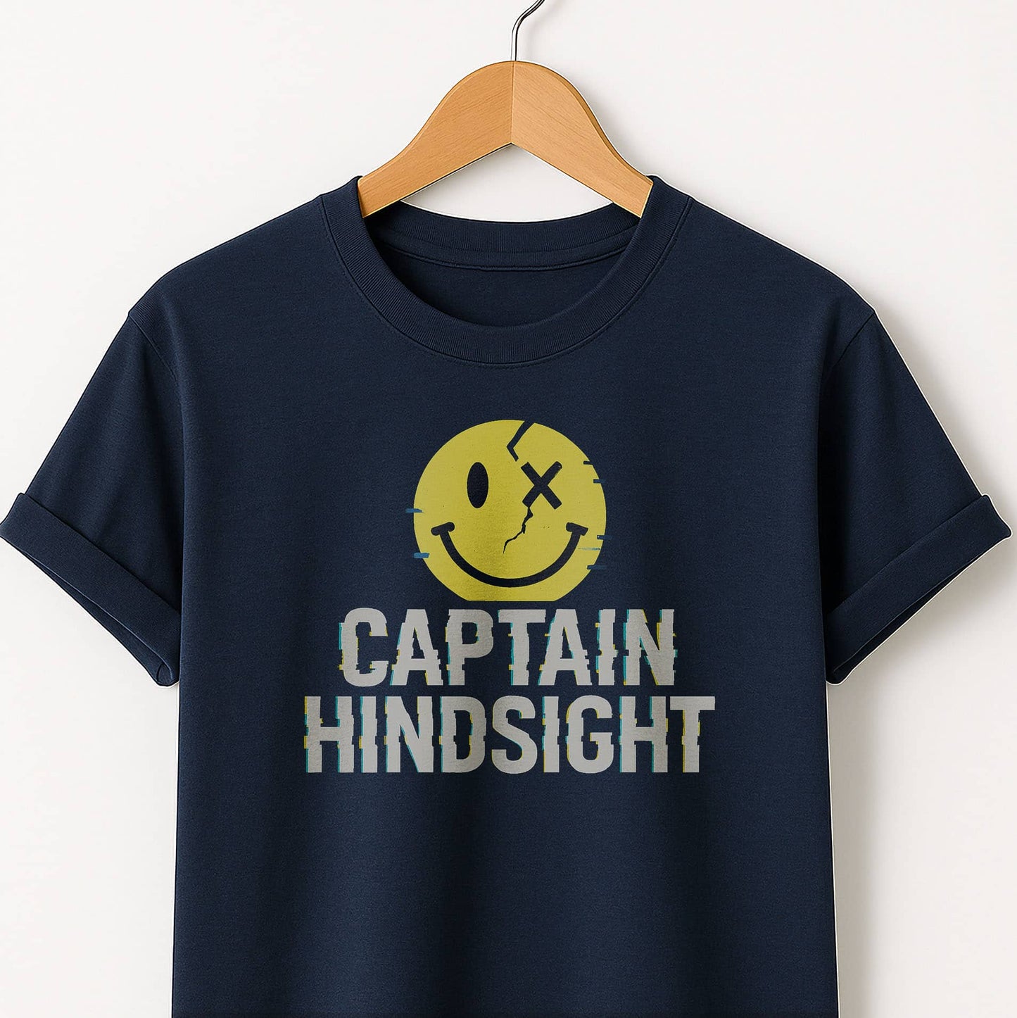 Captain Hindsight Smiley Graphic T-Shirt — Funny Burn Gift