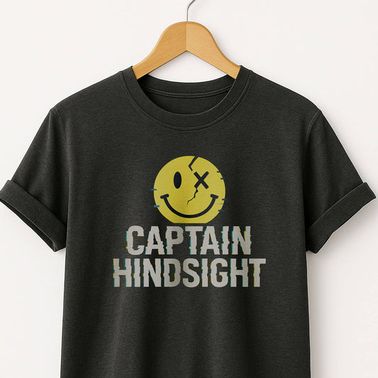 Captain Hindsight Smiley Graphic T-Shirt — Funny Burn Gift
