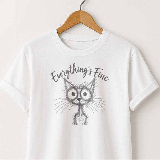 Everything's Fine T-Shirt — Funny Anxious Cat Graphic