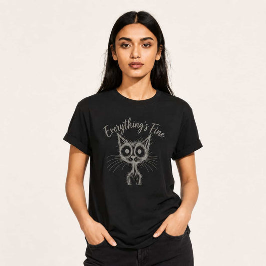 Everything's Fine T-Shirt — Funny Anxious Cat Graphic