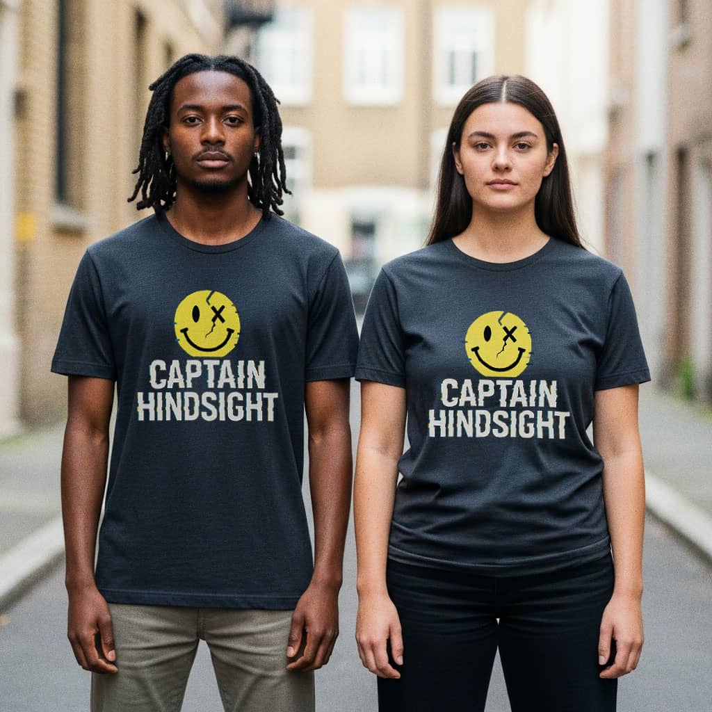 Captain Hindsight Smiley Graphic T-Shirt — Funny Burn Gift